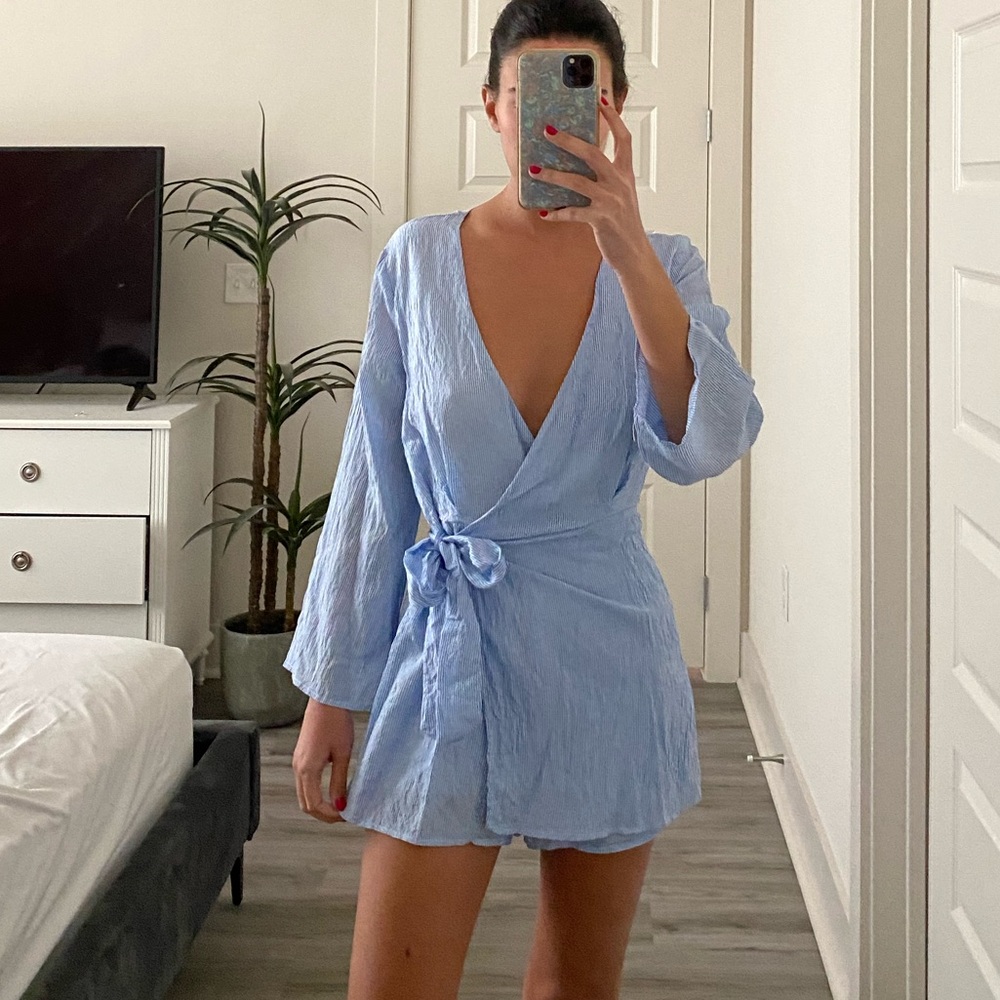Blue & White Striped Romper